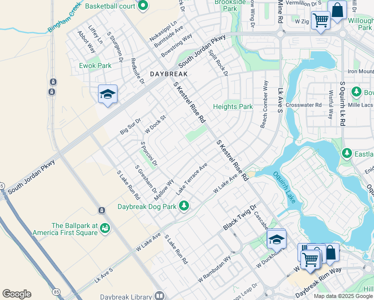 map of restaurants, bars, coffee shops, grocery stores, and more near 5131 West Split Rock Drive in South Jordan