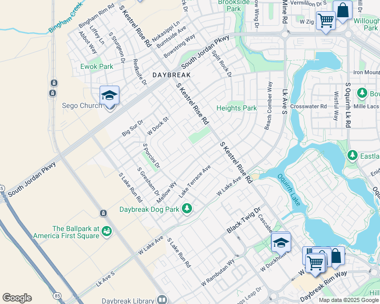 map of restaurants, bars, coffee shops, grocery stores, and more near 5131 West Split Rock Drive in South Jordan