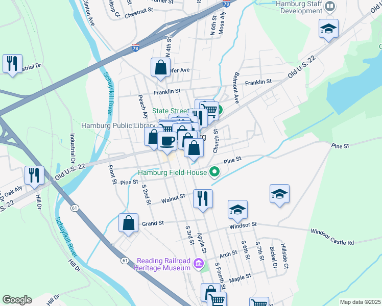 map of restaurants, bars, coffee shops, grocery stores, and more near 51 Primrose Alley in Hamburg