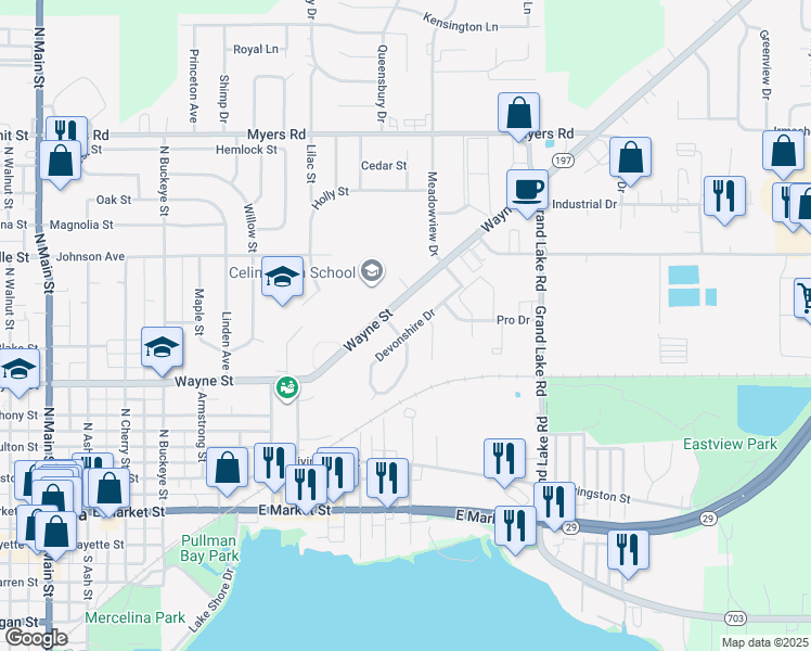 map of restaurants, bars, coffee shops, grocery stores, and more near 662 Cumberland Drive in Celina