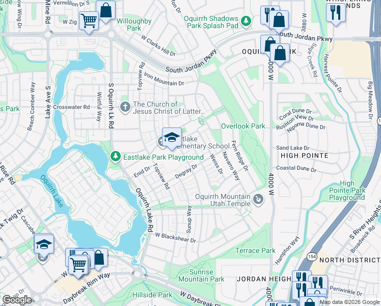 map of restaurants, bars, coffee shops, grocery stores, and more near 4274 Miro Lane in South Jordan