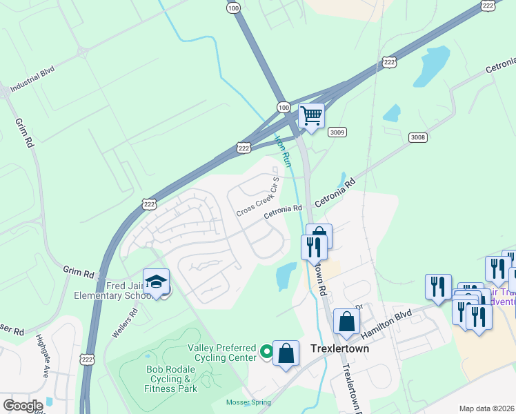 map of restaurants, bars, coffee shops, grocery stores, and more near 1004 Sparrow Way in Breinigsville