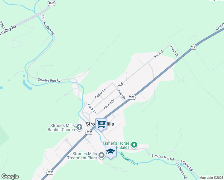 map of restaurants, bars, coffee shops, grocery stores, and more near 30-98 Birch Dr in Lewistown