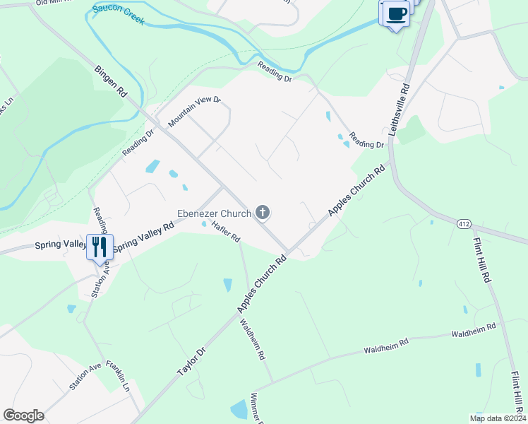 map of restaurants, bars, coffee shops, grocery stores, and more near 3221 Bingen Road in Bethlehem