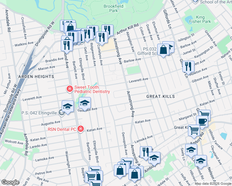 map of restaurants, bars, coffee shops, grocery stores, and more near 52 Middle Loop Road in Staten Island