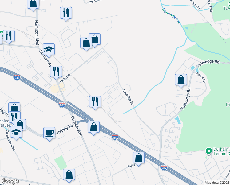 map of restaurants, bars, coffee shops, grocery stores, and more near 745 Strassle Way in South Plainfield