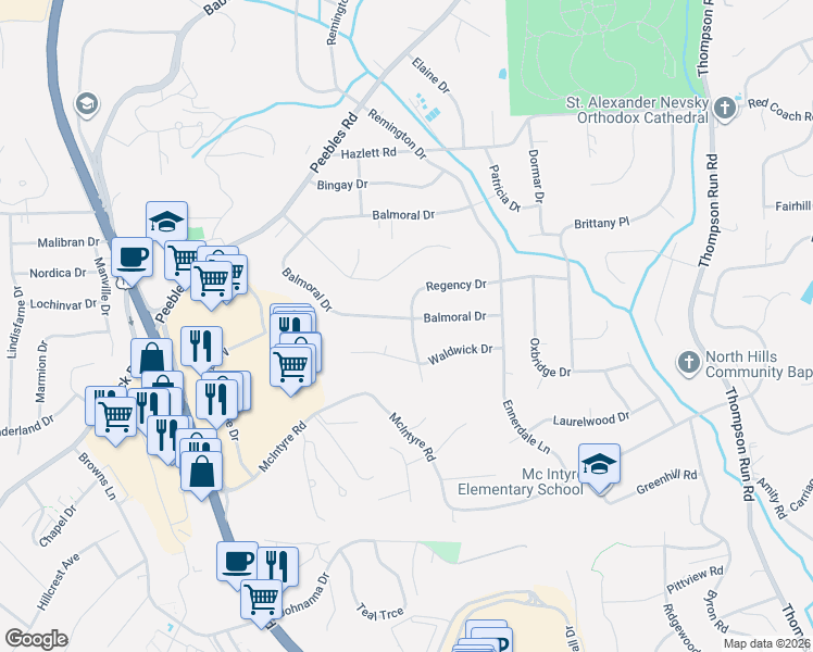 map of restaurants, bars, coffee shops, grocery stores, and more near 1006 Waldwick Drive in Pittsburgh