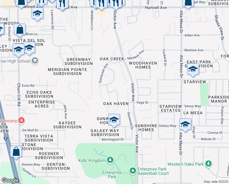 map of restaurants, bars, coffee shops, grocery stores, and more near 3683 Cherrywood Drive in Redding