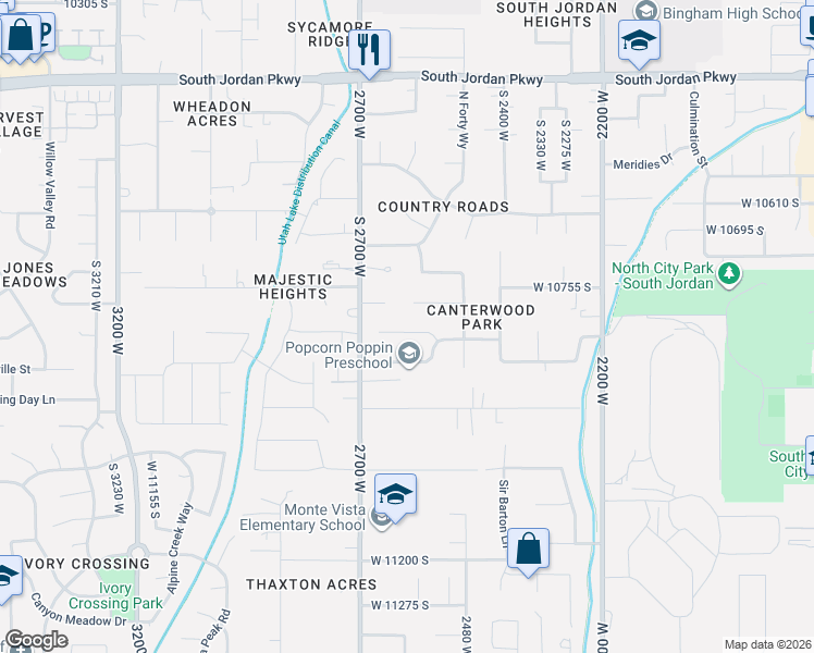 map of restaurants, bars, coffee shops, grocery stores, and more near 10745 2700 West in South Jordan
