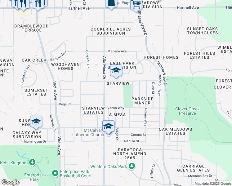 map of restaurants, bars, coffee shops, grocery stores, and more near in Redding