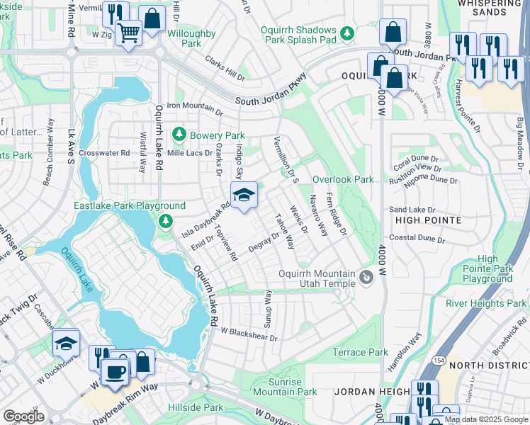 map of restaurants, bars, coffee shops, grocery stores, and more near 10822 Tahoe Way in South Jordan