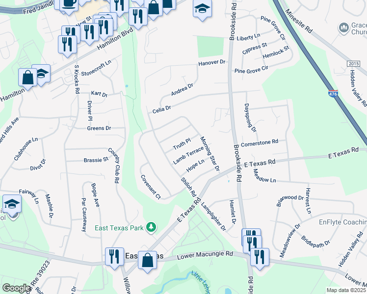 map of restaurants, bars, coffee shops, grocery stores, and more near 5372 Truth Place in Allentown