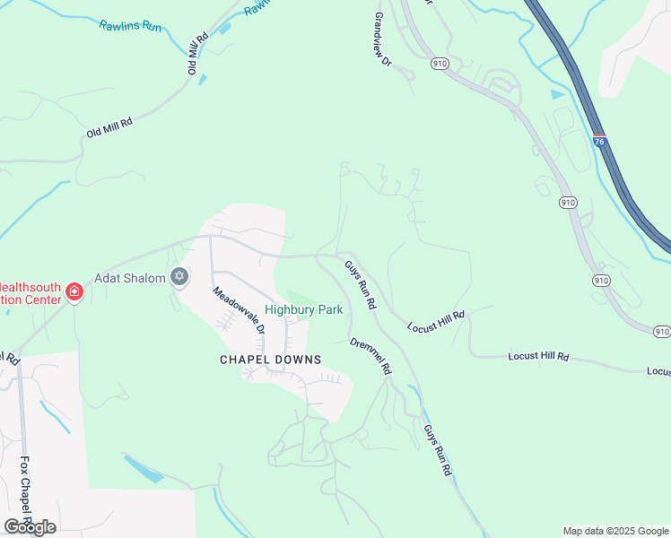 map of restaurants, bars, coffee shops, grocery stores, and more near 451 Guys Run Road in Cheswick