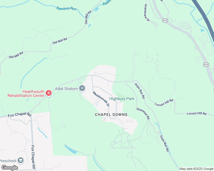 map of restaurants, bars, coffee shops, grocery stores, and more near 433 Guys Run Road in Cheswick