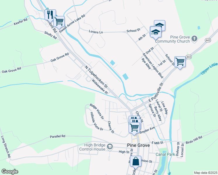 map of restaurants, bars, coffee shops, grocery stores, and more near 44 North Tulpehocken Street in Pine Grove