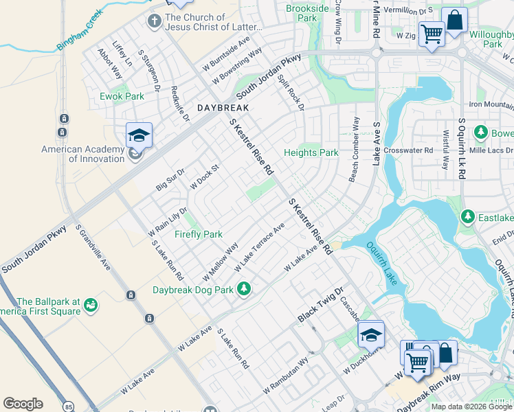 map of restaurants, bars, coffee shops, grocery stores, and more near 5077 West Split Rock Drive in South Jordan