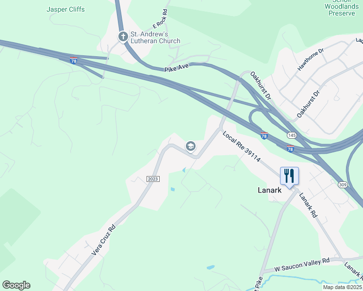 map of restaurants, bars, coffee shops, grocery stores, and more near 4433 Vera Cruz Road in Lehigh County