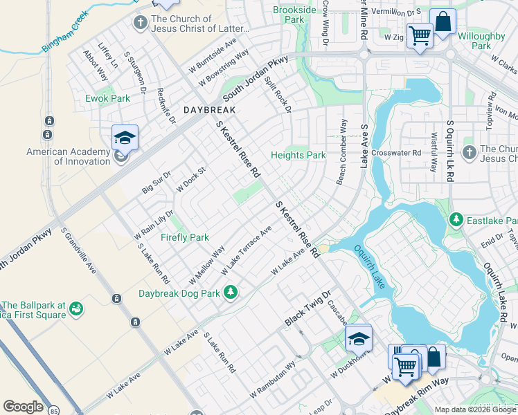 map of restaurants, bars, coffee shops, grocery stores, and more near 5062 West Mellow Way in South Jordan