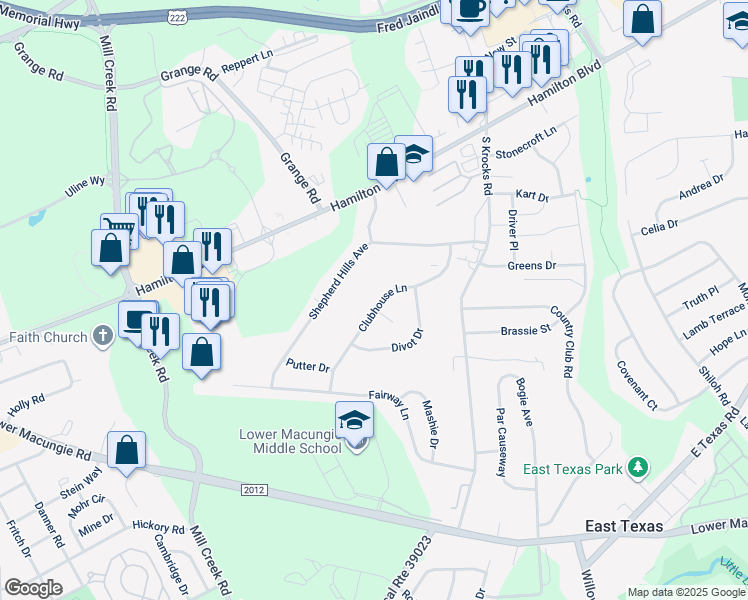map of restaurants, bars, coffee shops, grocery stores, and more near 5989 Clubhouse Lane in Wescosville