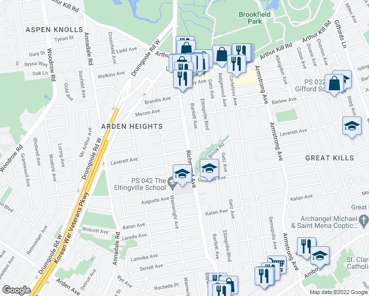 map of restaurants, bars, coffee shops, grocery stores, and more near 8 Reading Avenue in Staten Island