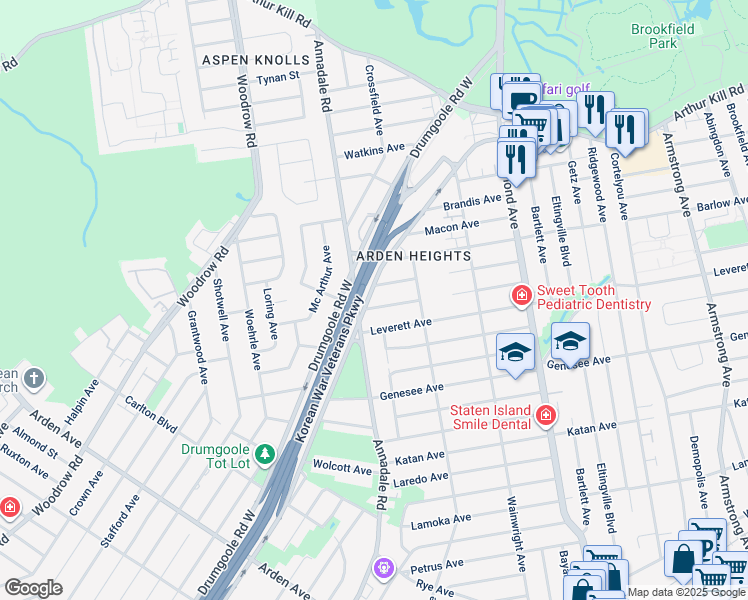 map of restaurants, bars, coffee shops, grocery stores, and more near 46 Monterey Avenue in Staten Island