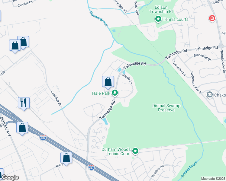 map of restaurants, bars, coffee shops, grocery stores, and more near 22 Wilmbelton Court in Edison