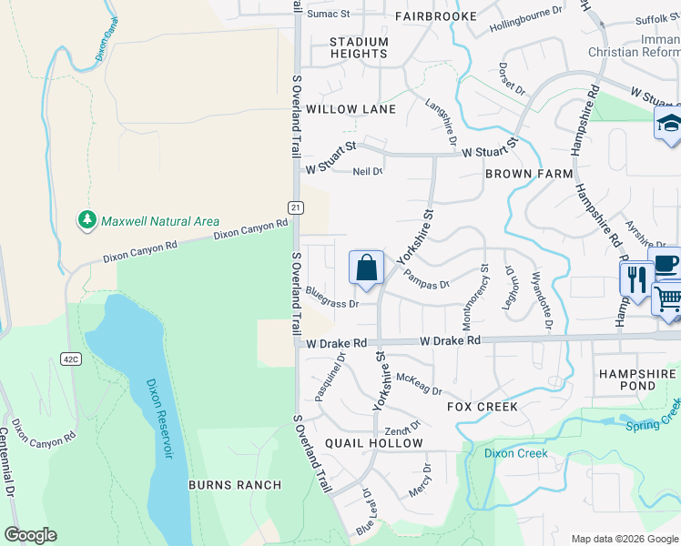 map of restaurants, bars, coffee shops, grocery stores, and more near in Larimer County