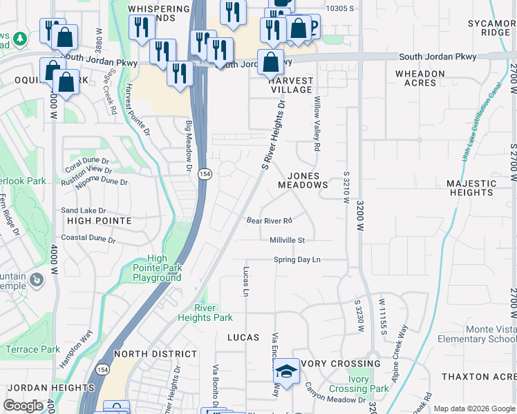 map of restaurants, bars, coffee shops, grocery stores, and more near 10778 South Sink Hollow Circle in South Jordan
