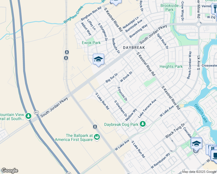 map of restaurants, bars, coffee shops, grocery stores, and more near 5346 Canary Grass Way in South Jordan
