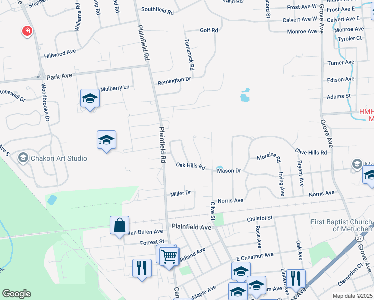 map of restaurants, bars, coffee shops, grocery stores, and more near 21 Edgewood Road in Edison