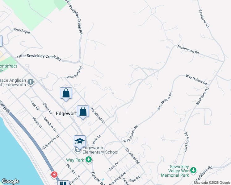 map of restaurants, bars, coffee shops, grocery stores, and more near 302 Sycamore Road in Sewickley