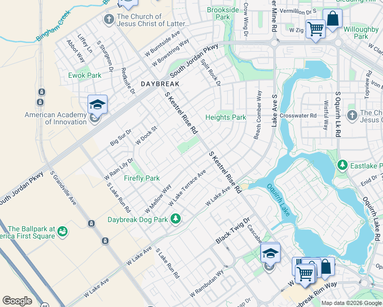 map of restaurants, bars, coffee shops, grocery stores, and more near 5077 West Split Rock Drive in South Jordan
