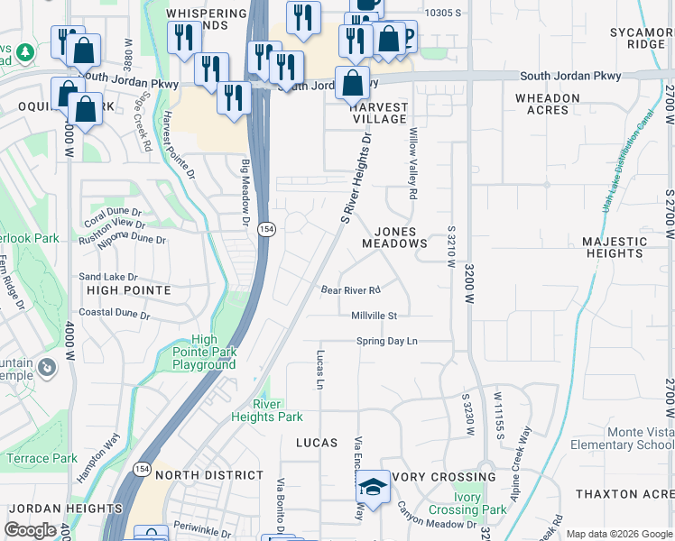 map of restaurants, bars, coffee shops, grocery stores, and more near 10778 South Sink Hollow Circle in South Jordan