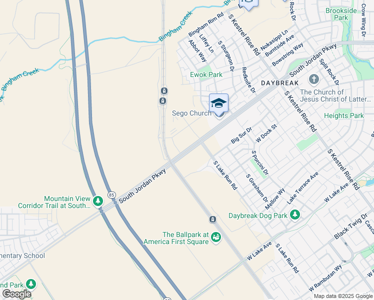 map of restaurants, bars, coffee shops, grocery stores, and more near 5530 West South Jordan Parkway in South Jordan