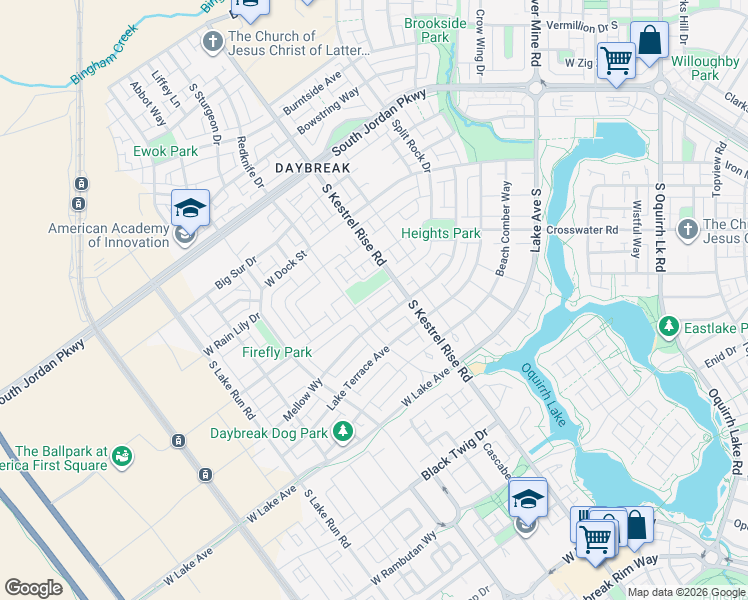 map of restaurants, bars, coffee shops, grocery stores, and more near 5077 West Split Rock Drive in South Jordan