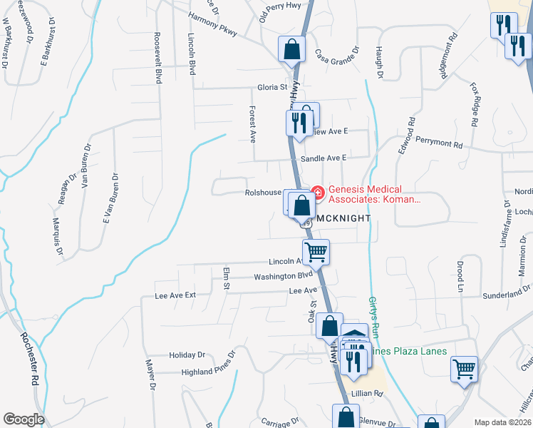 map of restaurants, bars, coffee shops, grocery stores, and more near 8159 Nixon Road in Pittsburgh