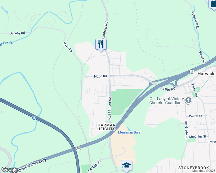 map of restaurants, bars, coffee shops, grocery stores, and more near 907 Russellton Rd in Cheswick