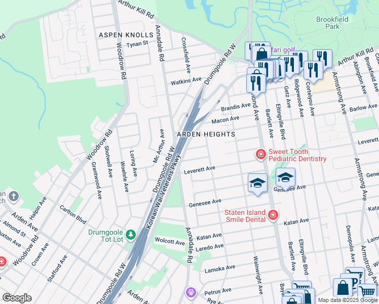 map of restaurants, bars, coffee shops, grocery stores, and more near 46 Monterey Avenue in Staten Island