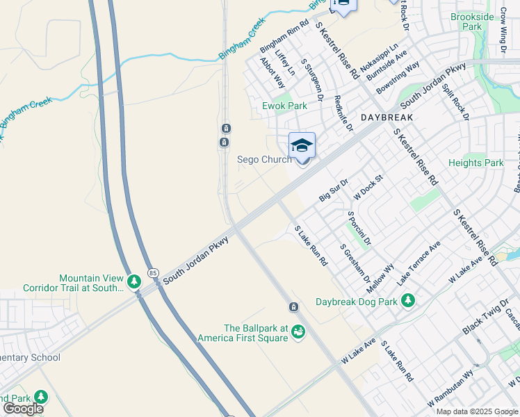 map of restaurants, bars, coffee shops, grocery stores, and more near 5530 West South Jordan Parkway in South Jordan