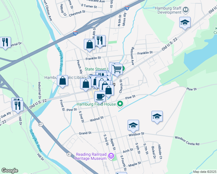 map of restaurants, bars, coffee shops, grocery stores, and more near 428 State Street in Hamburg