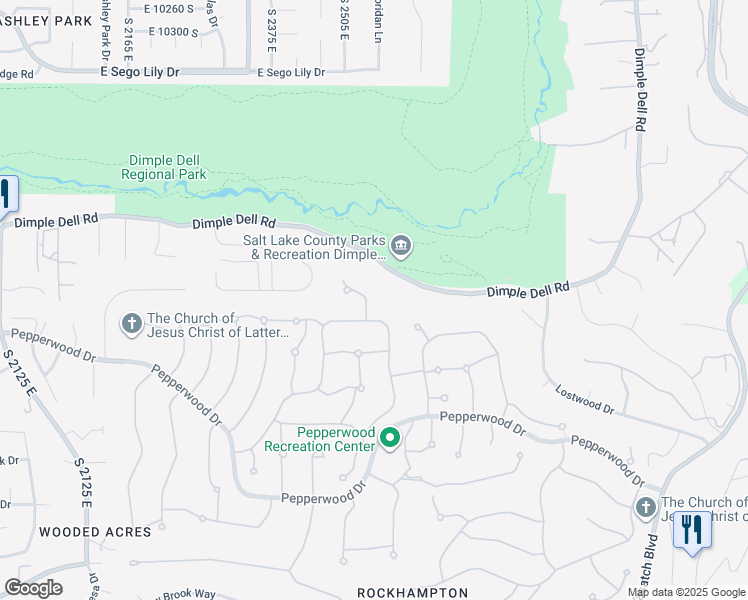 map of restaurants, bars, coffee shops, grocery stores, and more near 1 Pepperwood Point in Sandy