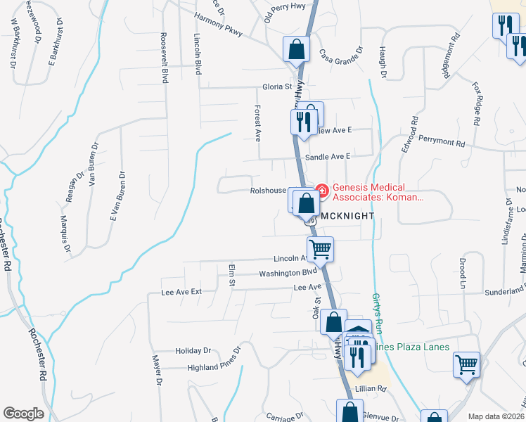 map of restaurants, bars, coffee shops, grocery stores, and more near 8159 Nixon Road in Pittsburgh
