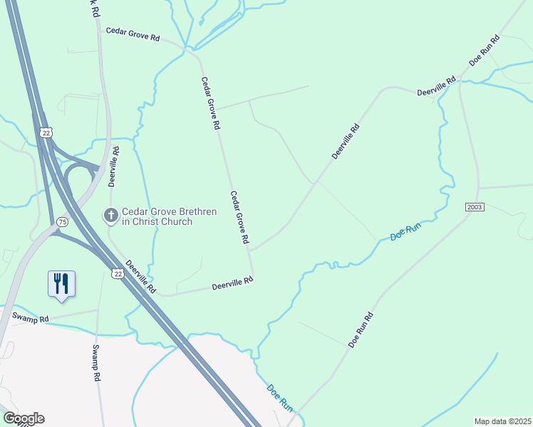 map of restaurants, bars, coffee shops, grocery stores, and more near 1073 Deerville Road in Mifflintown