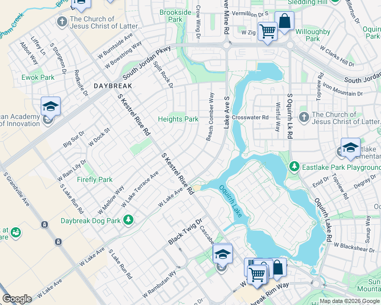 map of restaurants, bars, coffee shops, grocery stores, and more near 10783 Lake Terrace Avenue in South Jordan