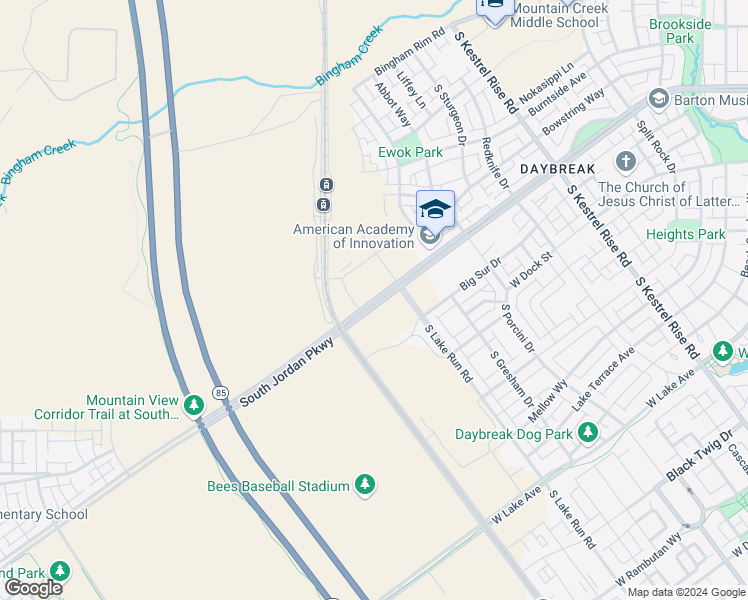 map of restaurants, bars, coffee shops, grocery stores, and more near 5530 West South Jordan Parkway in South Jordan