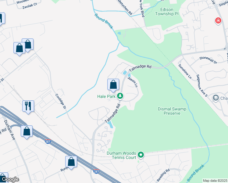 map of restaurants, bars, coffee shops, grocery stores, and more near 22 Wilmbelton Court in Edison