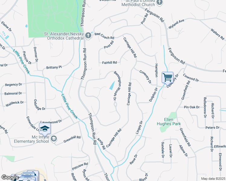map of restaurants, bars, coffee shops, grocery stores, and more near 7066 Bennington Woods Drive in Pittsburgh