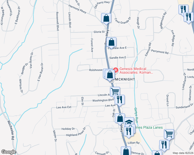 map of restaurants, bars, coffee shops, grocery stores, and more near 8159 Nixon Road in Pittsburgh