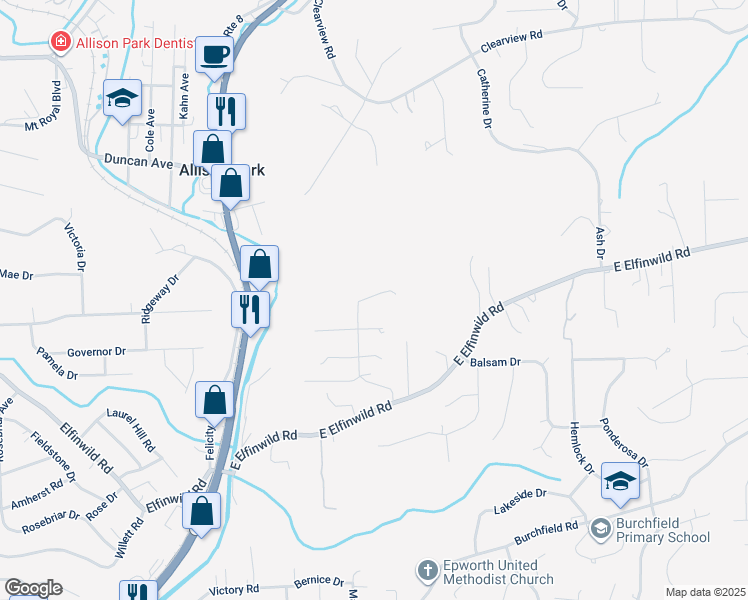 map of restaurants, bars, coffee shops, grocery stores, and more near 3836 Hieber Lane in Hampton Township