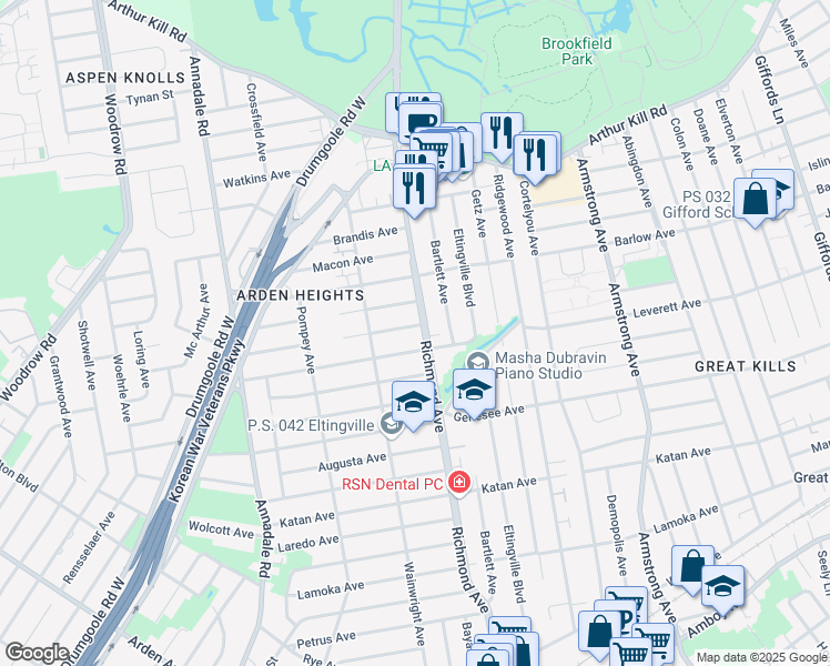 map of restaurants, bars, coffee shops, grocery stores, and more near 8 Reading Avenue in Staten Island